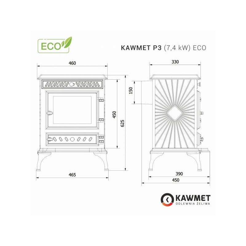 Ketaus krosnelė KAWMET P3 (7,4 kW) ECO