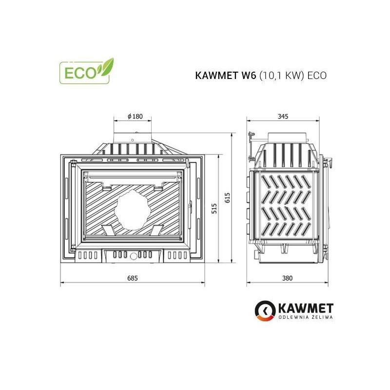 Ketaus įdėklas židiniui KAWMET W6 10,1 kW ECO