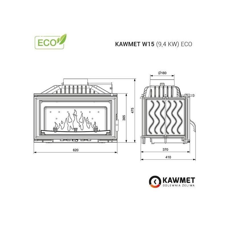Ketaus įdėklas židiniui KAWMET W15 9,4 kW ECO