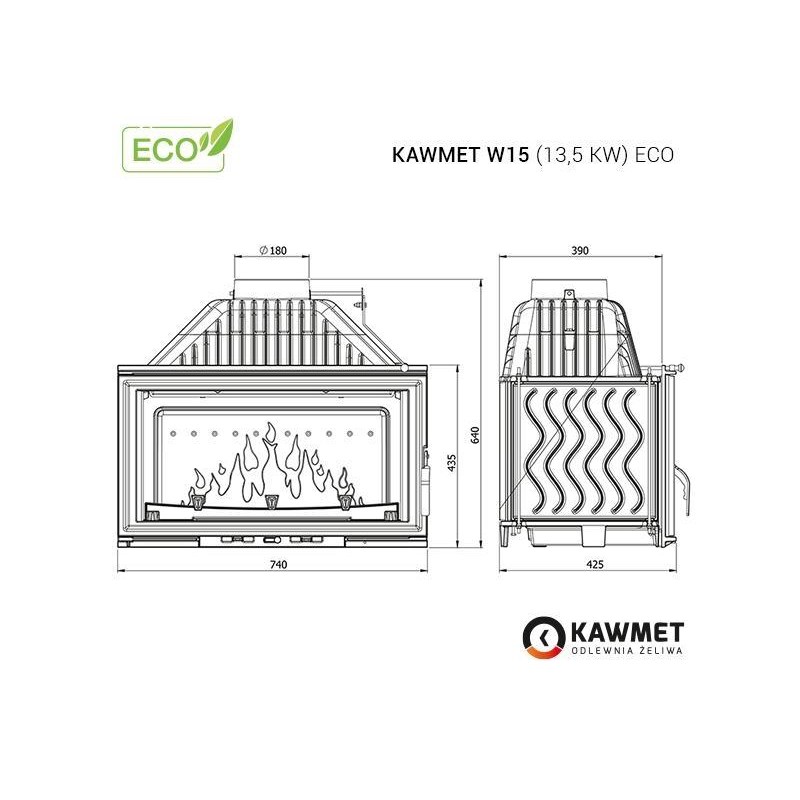 Ketaus įdėklas židiniui KAWMET W15 13,5 kW ECO
