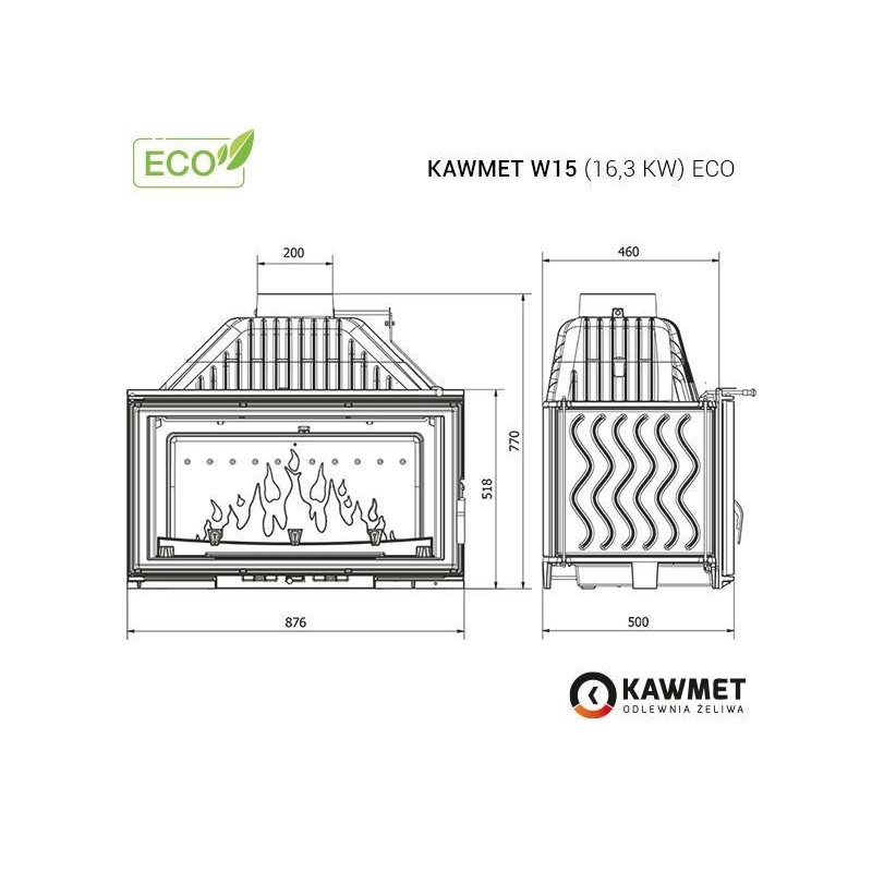 Ketaus įdėklas židiniui KAWMET W15 16,3 kW ECO
